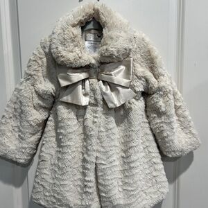 Faux Fur Little Girl Dress Swing Coat - 3T